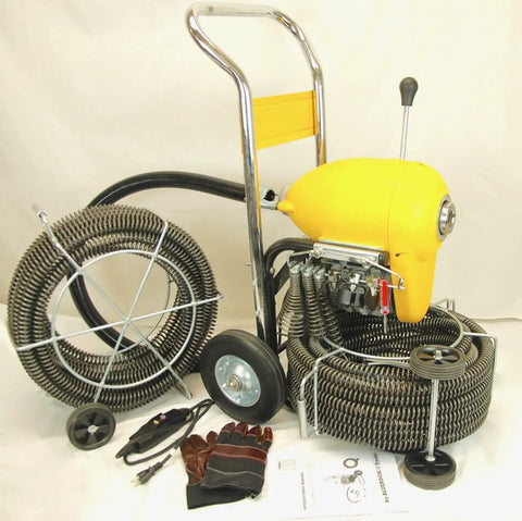 Workhorse 1.5 HP Sectional Pipe Drain Cleaner and Sewer Snake Machine with 120 Foot Cable and 6 Piece cutter set for 2 to 8 Inch Pipes.