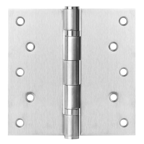 Beefy Heavy Duty 4 Pack Square Door Hinges, 5 Inch, 201 Stainless Steel Ball Bearing Butt Hinges With Brushed Finish, front view