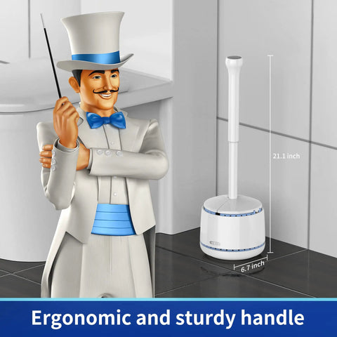 Heavy Duty Toilet Plunger With Holder, Ergonomic Handle, 21.1-inch height, 6.7-inch base, in bathroom setting, white finish