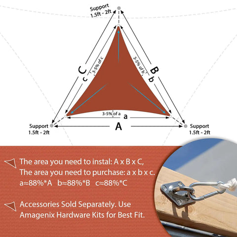 Rust Red Triangle Shade Sail 10x10x10 Outdoor Canopy For Patio Garden Backyard UV Block Fade Resistant installation diagram