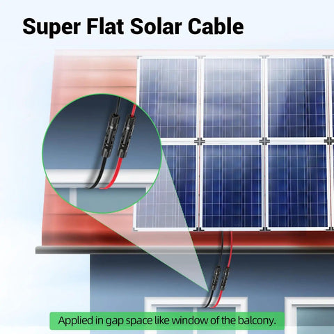Flat Solar Panel Extension Cables 12 AWG 4mm2 Set Of 2 With Waterproof Male And Female Connectors used on rooftop