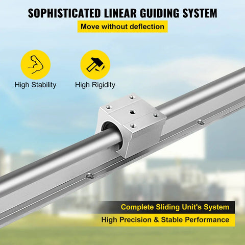 Focus on Rock Solid SBR16 Linear Rail Kit With Two 800mm Guide Ways And Four SBR16UU Bearing Blocks showcasing linear guiding system.