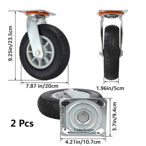 8 Inch Heavy Duty Caster Wheels Set Of 2 With 360 Degree Swivel And 3000 Lbs Load Capacity Thermoplastic Rubber Wheels On Galvanized Steel Plate