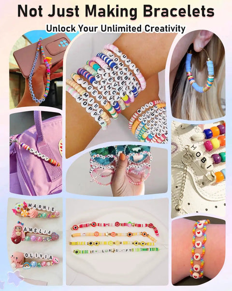 Beginner Friendly Friendship Bracelet Making Kit With 4800 Beads And 300 Charms for DIY Jewelry Crafts shown in use on wrists.