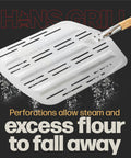 Hans Grill Pizza Peel PRO perforated metal paddle with wooden handle for XL 12-inch pizzas