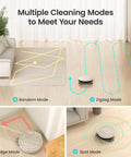 Slim Quiet Robot Vacuum With 2200Pa Suction For Pet Hair in random, zigzag, edge, and spot cleaning modes on hardwood floor