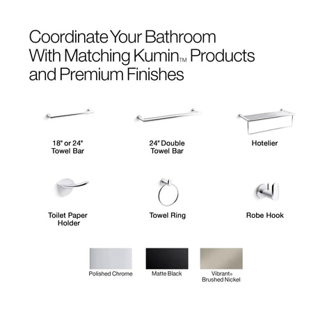 Coordinate your bathroom with Kumin products including Towel Bars, Hotelier, Toilet Paper Holder, Towel Ring, Robe Hook
