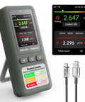 Portable Radon Detector For Home And Basement Air Testing With Straight Up Reliability And Top Shelf Accuracy Digital Readouts Audible Visual Alarms No Sweat Setup with display, controls, and USB cable.
