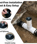 Mechanical Cleanout Gripper Plug Set Three Inch And Three And A Half Inch Reusable Sewer Drain Plugs For DWV Plumbing And Temporary Seal 2 Pack DIY Friendly Heavy Duty Access Point Plugs For Quick Removal And Tight Seal, installed in sewer pipe