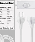 Indoor Six Foot Extension Cord With Built In On Off Switch, Two Prong Polarized Plug, 120 Volt 150 Watt Capacity, 18 AWG Copper Wire