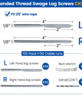 Diagram of 60 Pack 1/8 Inch Cable Railing Hardware Kit With Left And Right Handed Thread Swage Lag Screws For Wood Posts