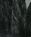Close-up of Schlappen Fly Tying Feathers 5-7 Inch Black for Streamers and Wet Flies, showing long soft fibers and durable quills