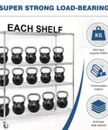 Heavy Duty Five Tier Metal Shelving Unit With Wheels For Easy Mobility And High Capacity Industrial Wire Racks Each Shelf 250kg Garage Warehouse Organizer Durable Steel Storage Shelf For Commercial Space, shown with kettlebells