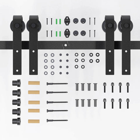 Six Foot Sliding Barn Door Hardware Kit For Double Doors With Smooth Quiet Track System Heavy Duty Carbon Steel Construction