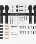 Four Foot Sliding Barn Door Hardware Kit For Double Doors, Heavy Duty Carbon Steel Track System, J Shape Hangers, mounting screws