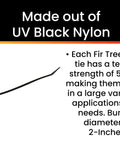 Image of a Top Shelf 8 Inch Push Mount Nylon Cable Tie With Slick Fir Tree Tips For Indoor And Outdoor Wiring UV Resistant Black Fasteners.