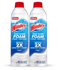 Front view of two Windex Fast Shine Foam Glass Cleaner spray bottles with blue labels, 19 oz each, pack of 2