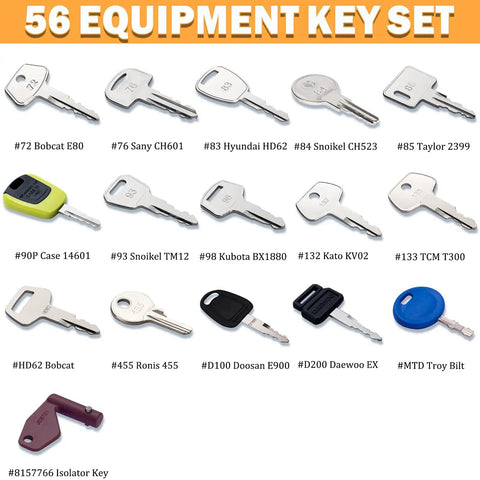56 Piece Heavy Equipment Master Key Set For Excavators Dozers Loaders And More Universal Heavy Duty Keys For Construction Machines