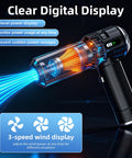 Powerful 25000Pa Cordless Handheld Car Vacuum With Cyclonic Suction And Digital Display showing power status and wind levels