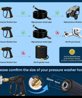 Diagram showing compatibility of Foam Cannon Dual Connector Accessory For Pressure Washer with different hoses and connectors