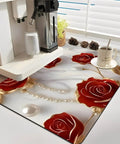 Absorbent Coffee Machine Mat for Countertop with Non Slip Surface, 11.8x17.7 Inches in floral design under coffee maker
