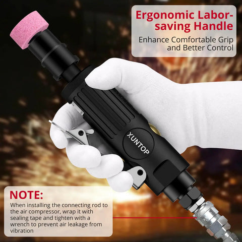 Heavy Duty 25000Rpm Straight Air Die Grinder Featuring Rear Exhaust Design for precise control and comfort grip with ergonomic handle.