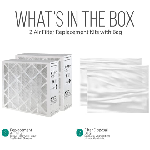 High Efficiency 16x20x4 Furnace Air Filter Replacement With MERV 11 Media, 2 Pack Includes Disposal Bag, Actual Size 15.94 By 19.75 By 4.38 Inches, HVAC Filter For Cleaner Indoor Air, Breathe Easier And Save Energy