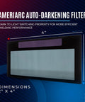 Auto Darkening 2x4 Welding Lens Shade 10 for Most Helmets, showing dimensions and auto-darkening feature.