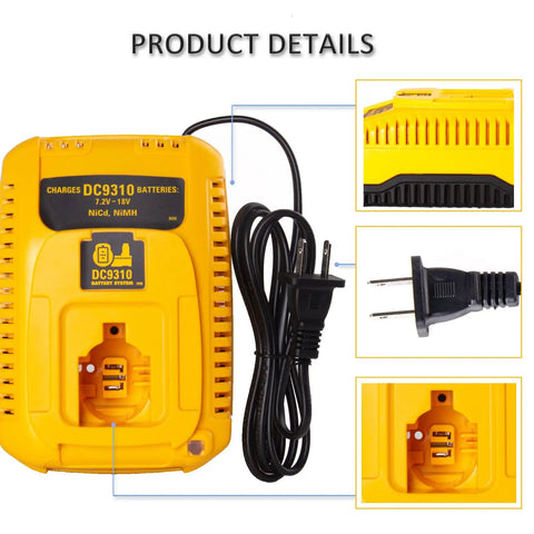 Replacement 18V XRP Battery Charger For Dewalt Tools, Powers XRP NiCad And NiMH Packs Across 7.2V To 18V, Replaces DW9116 And DC9310