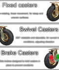 Heavy Duty Pneumatic Rubber Caster Wheels With Brakes Heavy Hitters 4 Pack featuring fixed, swivel, and brake casters for 880 lbs loads.