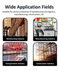 Wide application fields for Beat Down Tough 11000 Lb Forklift Jib Boom Crane in warehousing, manufacturing, transportation, and construction.