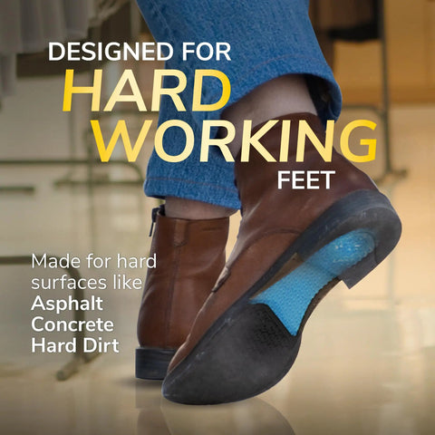 Close-up of boot with visible massaging gel insole for hard surfaces, promoting All Day Work Insoles With Massaging Gel For Women One Pair Trim To Fit.