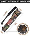 Adjustable Back Archery Quiver Holder For Compound And Recurve Bows, neoprene material, camo design, dimensions shown
