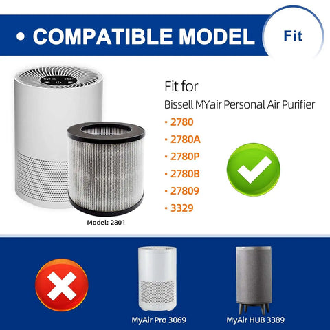 2801 Replacement Filter For Myair Personal Air Purifier 2780A 2780B 2780P 27809 Two Pack High Efficiency Activated Carbon Filters