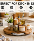 Built Tough Lazy Susan Hardware Six Pack, 9 Inch Turntable Bearings featuring smooth rotation, spice jars, and decorative items.