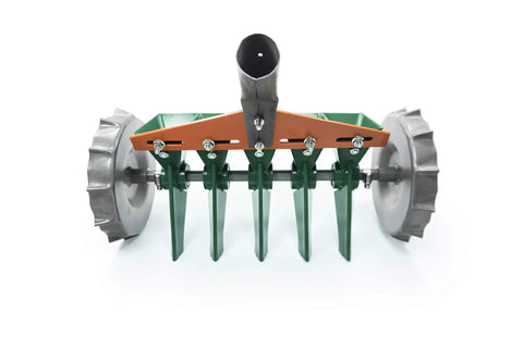 Front view of 5-row Metal Precision Manual Seeder For Vegetables Greens Onion Radish Beets 5 Row Garden Planter With Adjustable Row Spacing