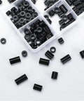 Massive 640 Piece Black Nylon Screw Spacers Kit Round Plastic Spacers Without Threads For Electrical Outlets And Mechanical Mounts Multi Size Inner Diameters For Stable Even Installations, black nylon spacers in storage boxes