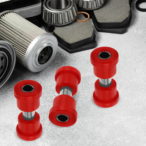 Golf Cart Bushing Replacement Kit For Leaf Spring Suspension, 8 Piece Rubber And Plastic Bushings, red components displayed