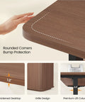 Hustle Ready L Shaped Electric Standing Desk Height Adjustable Executive Table With Walnut Finish showing rounded corner bump protection.