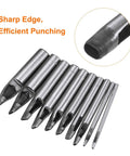 Steel leather hole punches set with close-up of sharp edge, featuring Leather Oval Hole Punch 6x5mm Belt Hole Puncher for crafting.