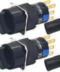 16mm Three Position Rotary Switch With Two NO Two NC DPDT Latching 5 Amp 250 Volt On Off On Selector Button Knob With Wire Leads Two Pack UL Listed