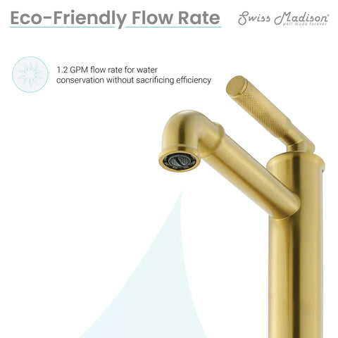 Eco-friendly flow rate of Avallon Single Hole Bathroom Faucet With High Arc Sleek Spout Single Handle Operation Brushed Gold Finish