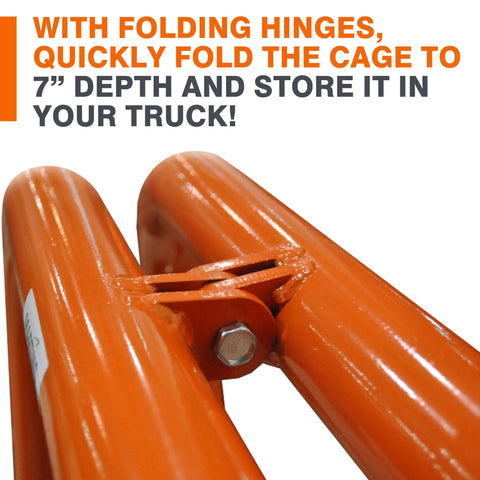 Close-up of folding hinges on 2 Bar Portable Tire Inflation Cage For Service Trucks Weighs 69 Lb And Delivers Safe On Site