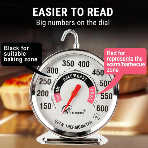 Pro Oven Thermometer With Extra Large 2.4 Inch Dial, Accurate 150 To 600 F Temperature Gauge for gas or electric ovens