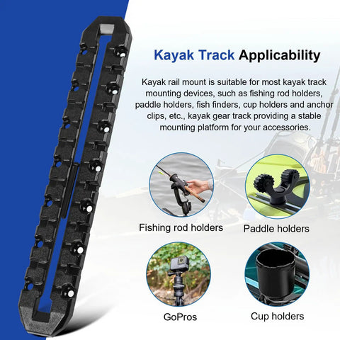 12 Inch All In One Kayak Gear Track Mount Rail System For Fishing Rod Holders Cup Holders Paddle Holders And Anchor Cleats With 14 Holes 2 Pack Accessory Track Mount For Most Kayak Tracks, ABS rail