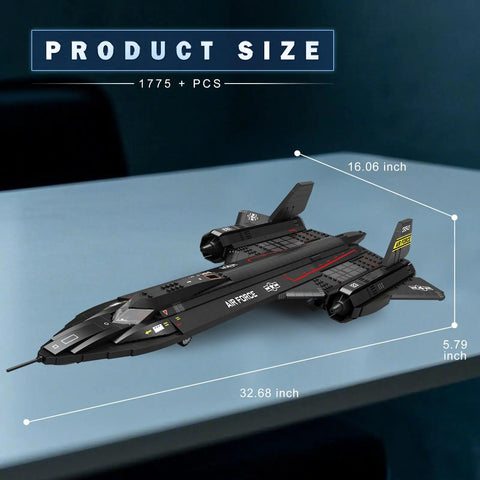 Epic SR-71 Blackbird Building Set For Adults, 1775-Piece Military Recon Aircraft Model Kit dimensions on display table