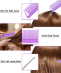 Hair Loop Tool Set With Pink Rat Tail Comb For French Braid Styling, Daily Braiding Kit For Mornings, School, Work Or Dance Practice, Replaces Fingers For Quick Slick Everyday Looks, purple comb dividing hair
