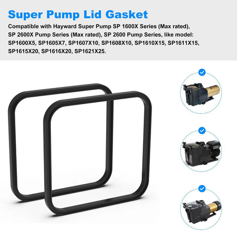 Hayward Pool Pump Gasket Replacement O177 And Lid Gasket Set For Super Pump Models SPX1600S SP1600X SP2600 SP2600X SP2600VSP SP2602VSP SP2603VSP SP26115VSP SP2670010VSP SP2670020VSP Includes 2 Pack black lid gaskets for Hayward Super Pump