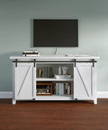 5Ft Mini Double Door Barn Door Hardware Kit For TV Stands And Cabinets Durable Black Steel Track facing white cabinet