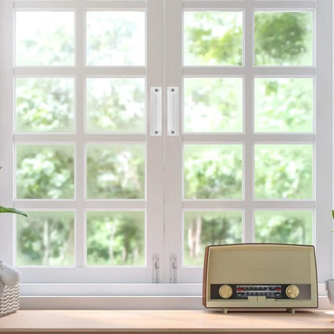 Heavy Duty Aluminum Window Pulls And Sash Lifts 3 Inch Center Hole Mounted Cabinet Handles With 76mm Spacing Includes Mounting Hardware Durable Electroplated Finish For Everyday Use And Long Lasting Durability, mounted on white double windows